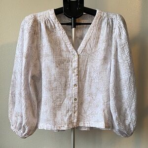 Laura Ashley White Button-Front Floral Blouse Women’s S/M